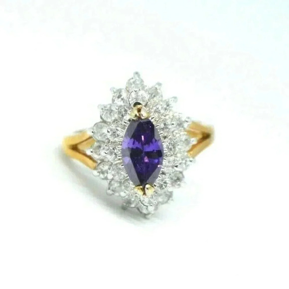 Purple Clear Glass Rhinestone Cocktail 14kt HGE - Picture 1 of 6